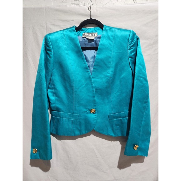 VTG‎ Retro Carlisle Teal suit jacket with gold buttons Sz 6 - Picture 1 of 6